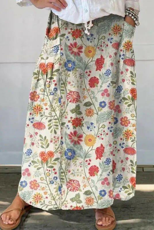 Women's casual cotton blouse with pastoral floral art print by Lumina Wear, featuring a relaxed shirt style.