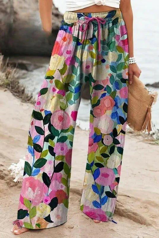 Colorful spring floral garden printed women's cotton blouse by Lumina Wear, casual and comfortable for everyday wear.