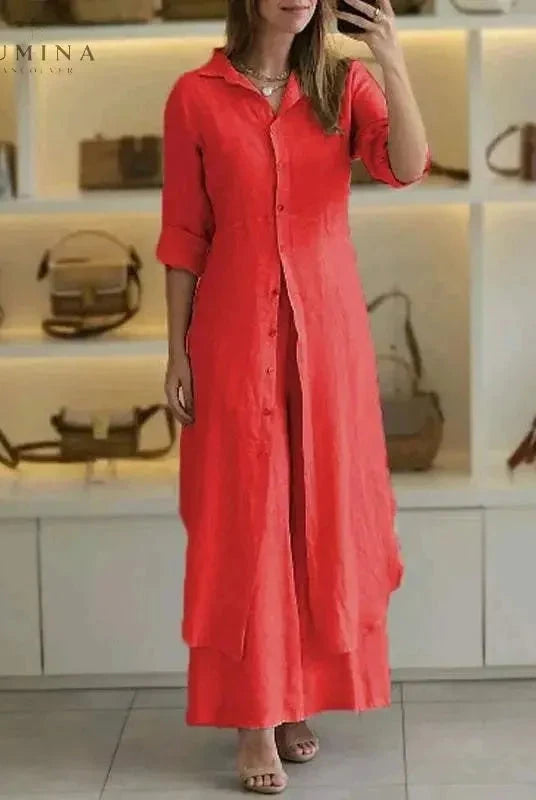 Lumina Wear Vivenne luxury two-piece set in khaki, stylish spring 2-piece set with top and skirt, nearly sold out.