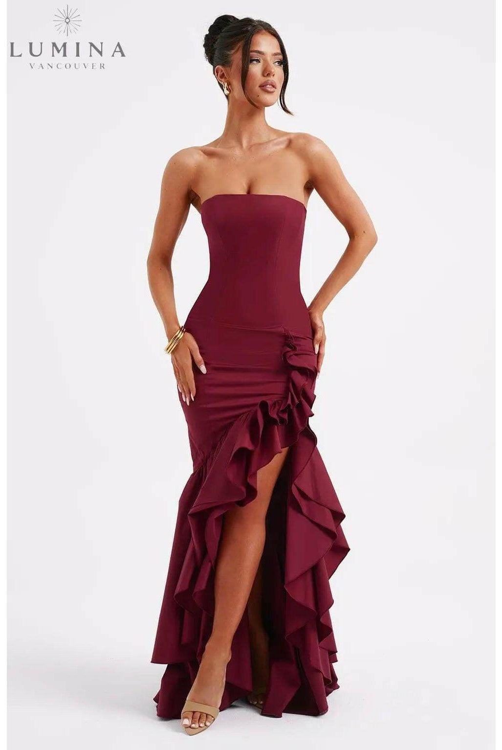 Riviera | Sleeveless Slit Ruffle Maxi Dress - Lumina Vancouver