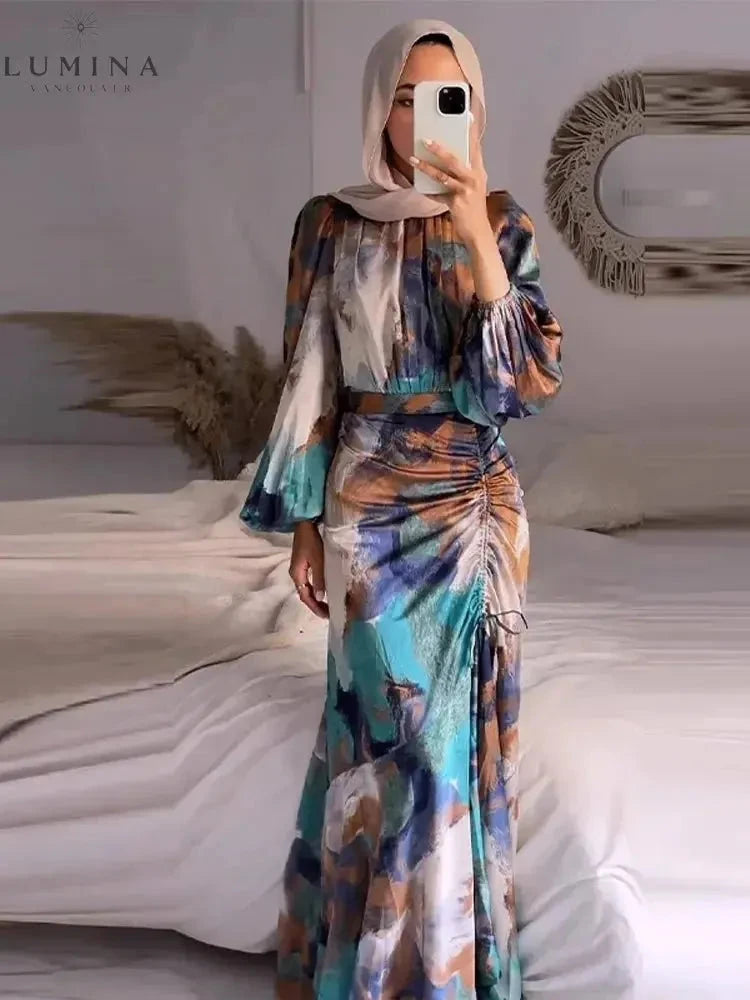 Samarah elegant pleated wedding guest dress by Lumina Vancouver, featuring a flowing silhouette and sophisticated design.