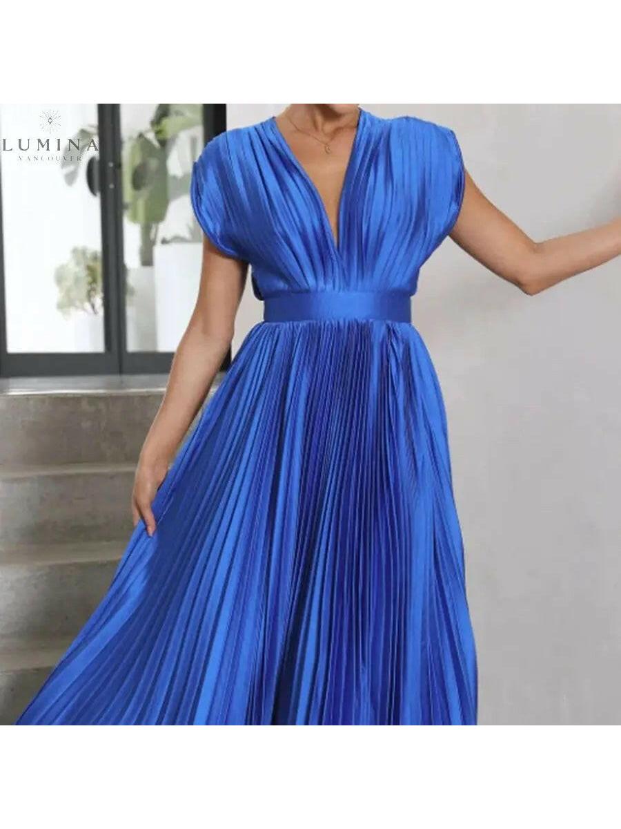 Lumina Vancouver Alexia elegant wedding guest dress in champagne color, size 8-10, featuring a sophisticated and stylish design.
