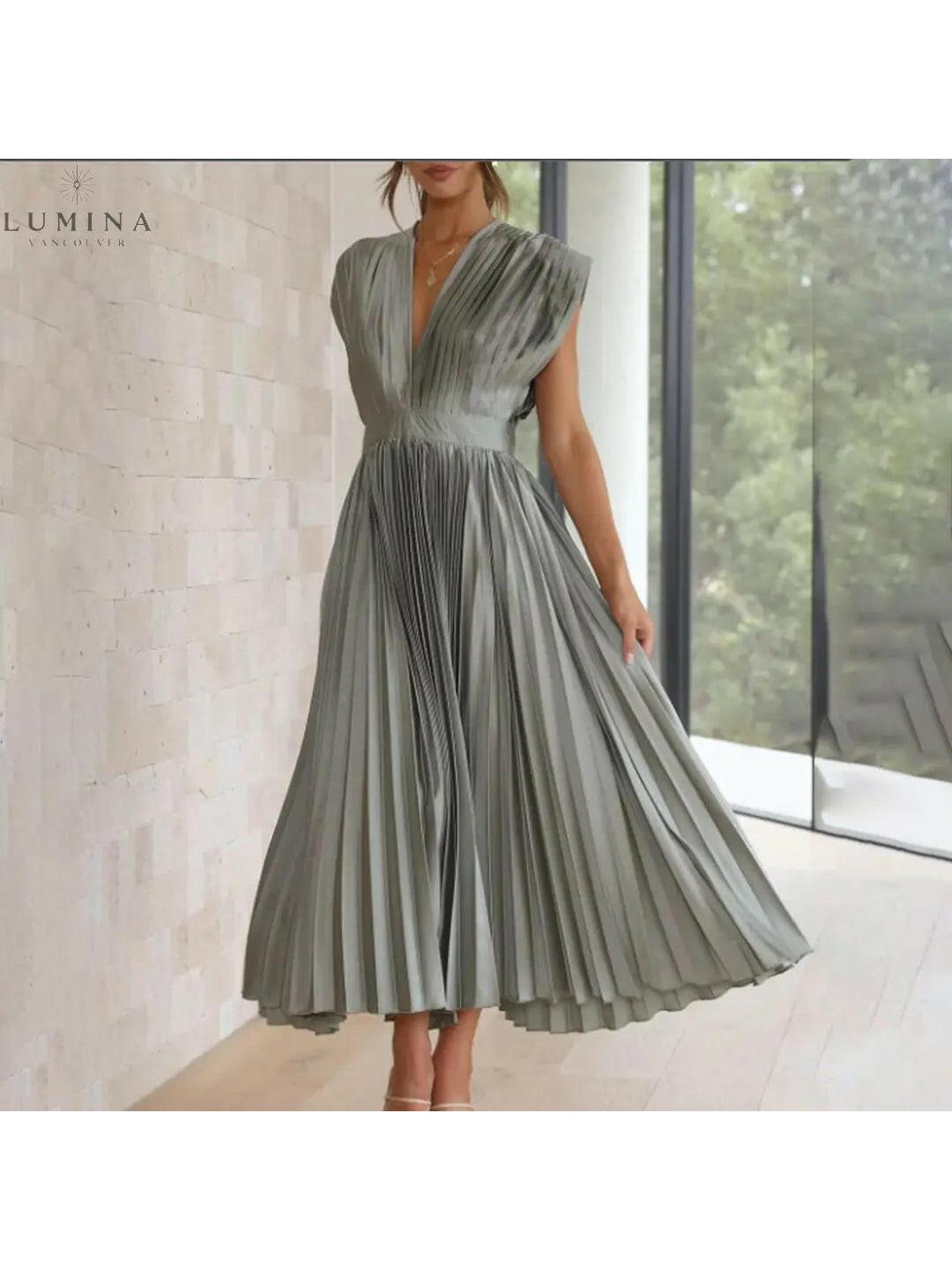Lumina Vancouver Alexia elegant champagne wedding guest dress in size 8-10, showcasing a stylish and sophisticated design.