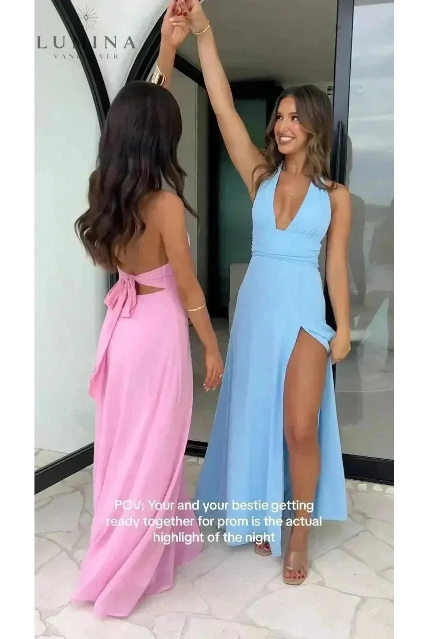Pink Wendy elegant summer dress by Lumina Wear, perfect for wedding guest occasions, with a flowy, stylish design.