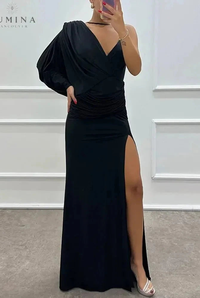 Lumina Wear Iliana pink one-shoulder evening gown, elegant dress with a fitted silhouette and flowing fabric for special occasions.