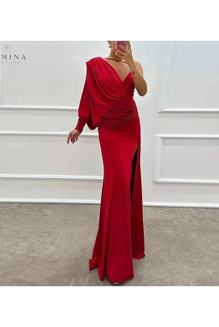 Pink Iliana one-shoulder evening gown by Lumina Wear, elegant dress with a flowing silhouette for formal occasions.