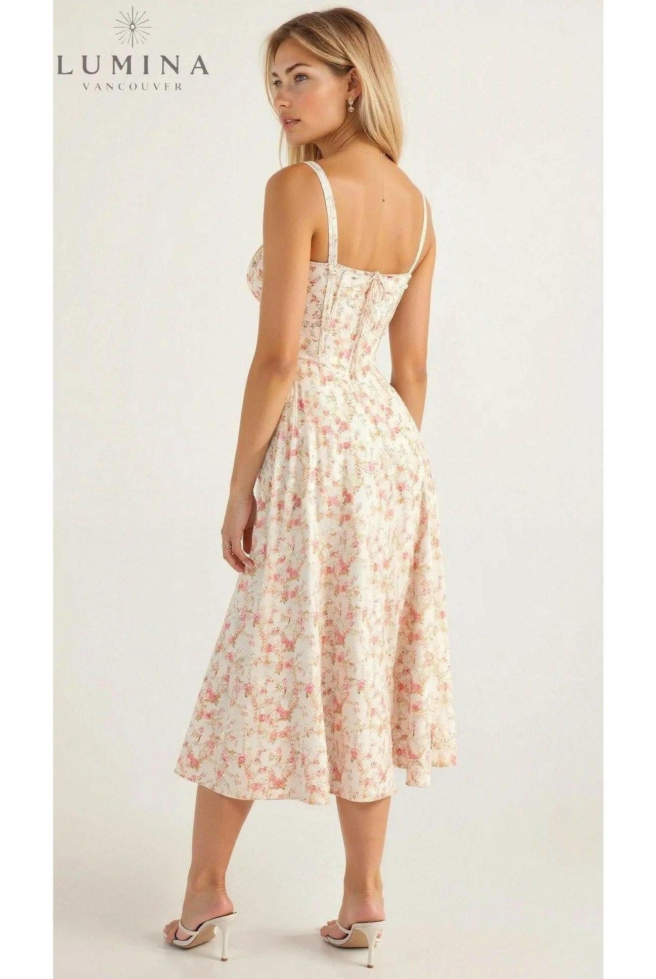 Lumina Wear Alina elegant waist dress for women, yellow evening dress with flattering, chic design for special occasions.