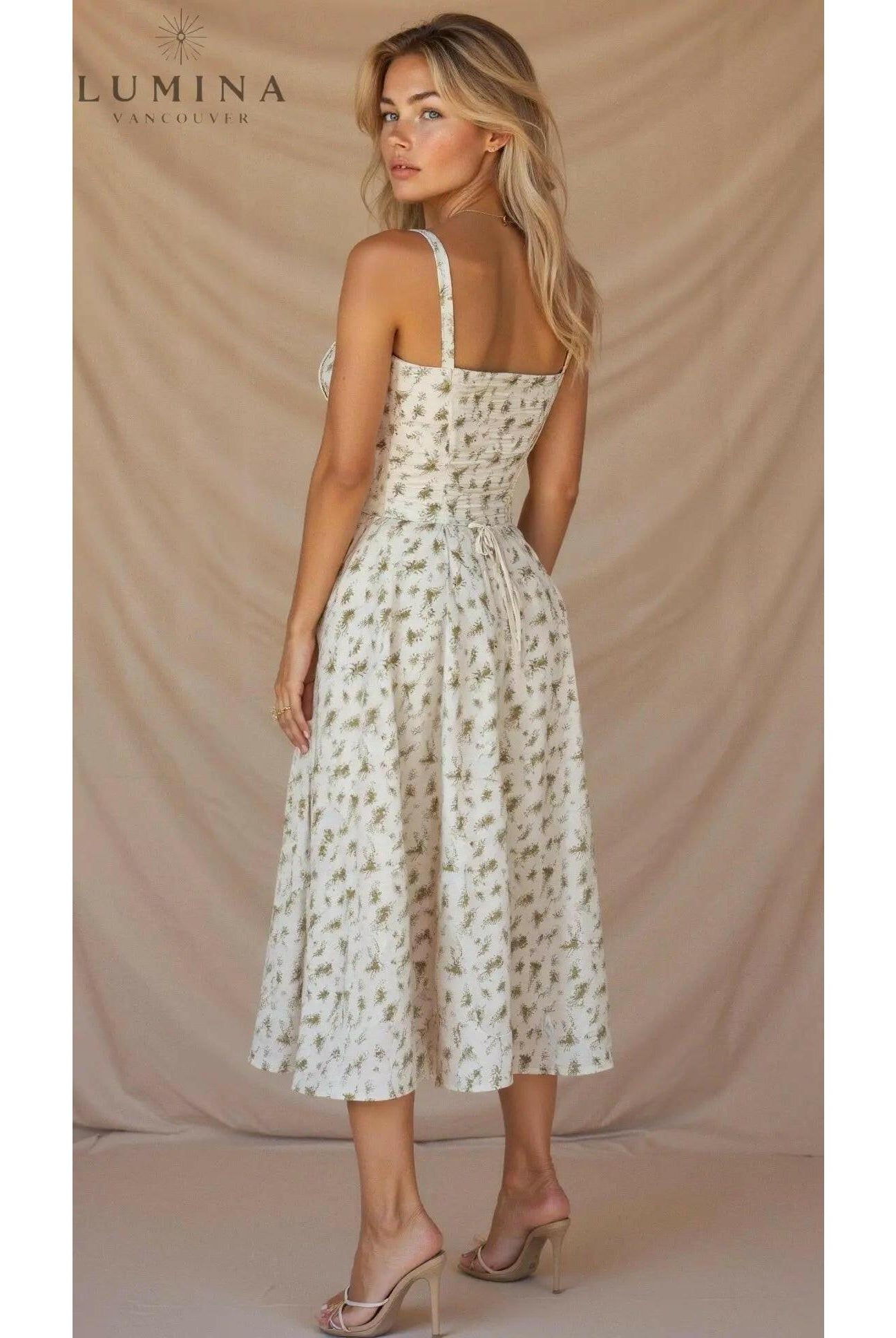 Lumina Wear Alina elegant waist dress, yellow evening dress with flattering fit and chic style, perfect for special occasions.