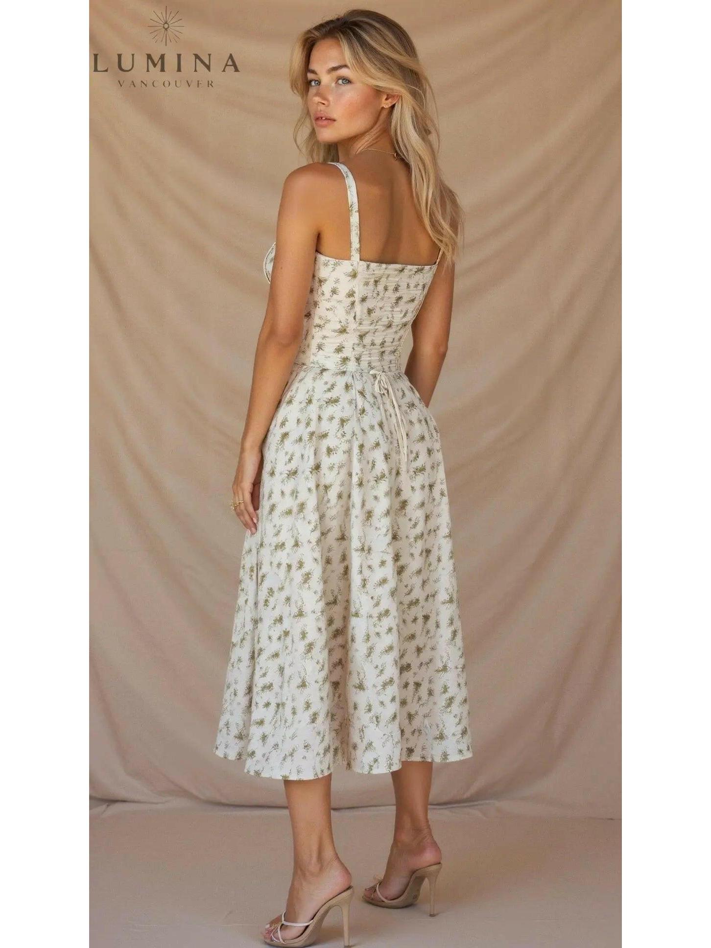 Lumina Vancouver Alina yellow waist dress for wedding guests, elegant and flattering chic dress perfect for special occasions
