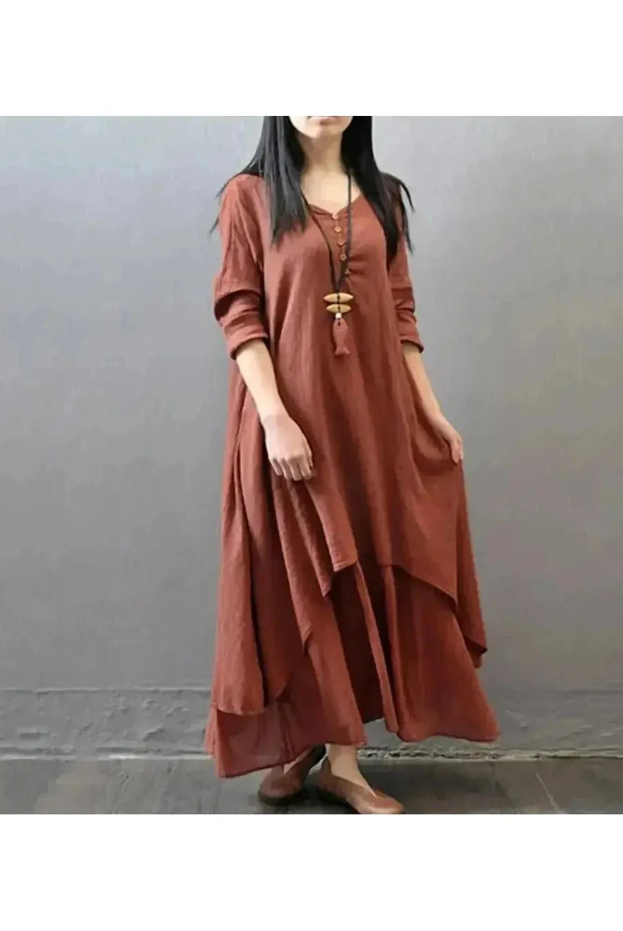 Yellow Alessia linen dress by Lumina Wear, featuring a flowing design and lightweight fabric, ideal for casual and summer wear.