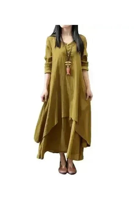 Lumina Wear Alessia linen dress in yellow, lightweight and breezy, featuring a relaxed fit and stylish design for casual wear.