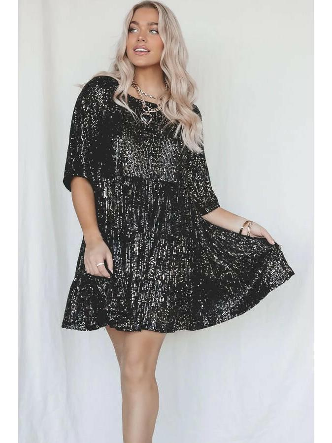 Lumina Vancouver Luminette™ sparkling mini dress in white and silver, showcasing a stylish, shimmering party dress.