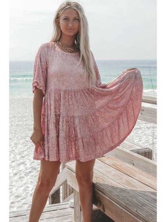 White and silver Luminette™ sparkling mini dress by Lumina Vancouver, featuring shimmering fabric and a stylish fit.