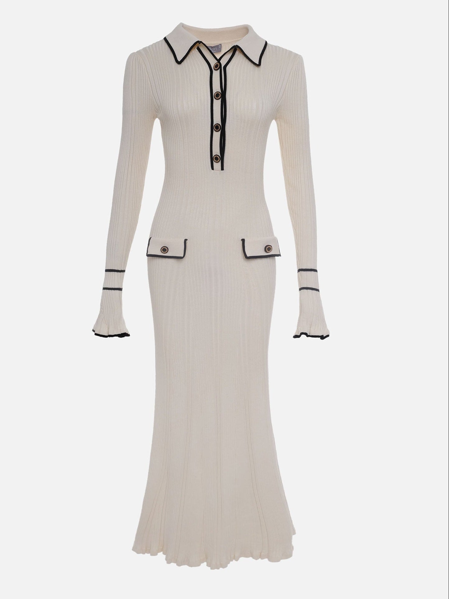 Lumina Vancouver Luna contrast trim midi dress with button details in ivory, showcasing a stylish sleeveless design.