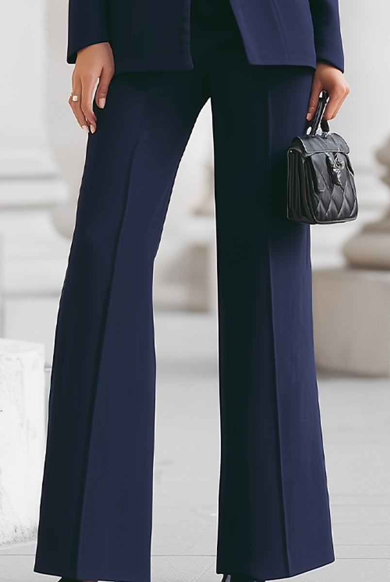 Navy blazer and wide-leg trousers set by Lumina Vancouver, perfect for stylish, modern casual or office wear.