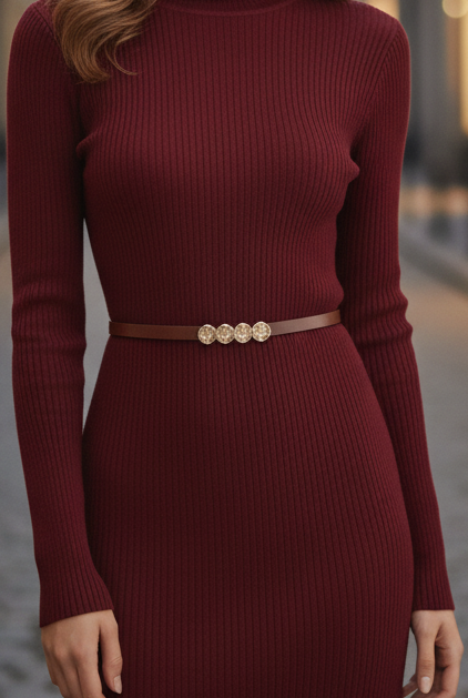Lumina Vancouver Luna stretch cotton turtleneck mini dress in burgundy, featuring a fitted silhouette and long sleeves.
