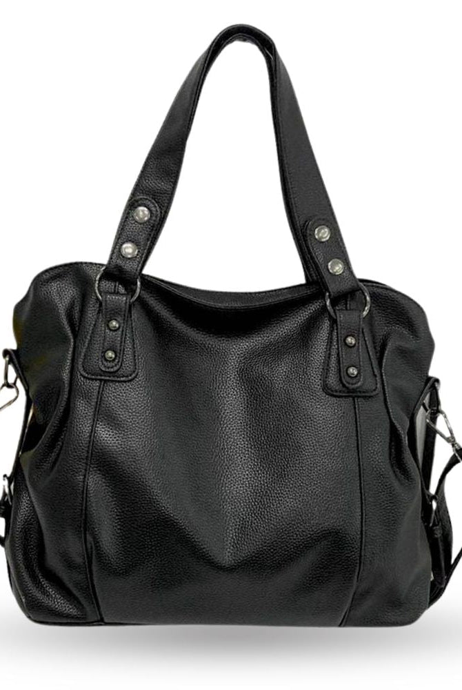Lumina Wear Lunelle black handbag with spacious interior and versatile strap, featuring sleek design and durable material.