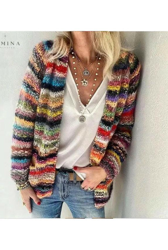 Red Lyka Knit Cardigan sweater by Lumina Wear, featuring a cozy knit texture and a stylish fit.