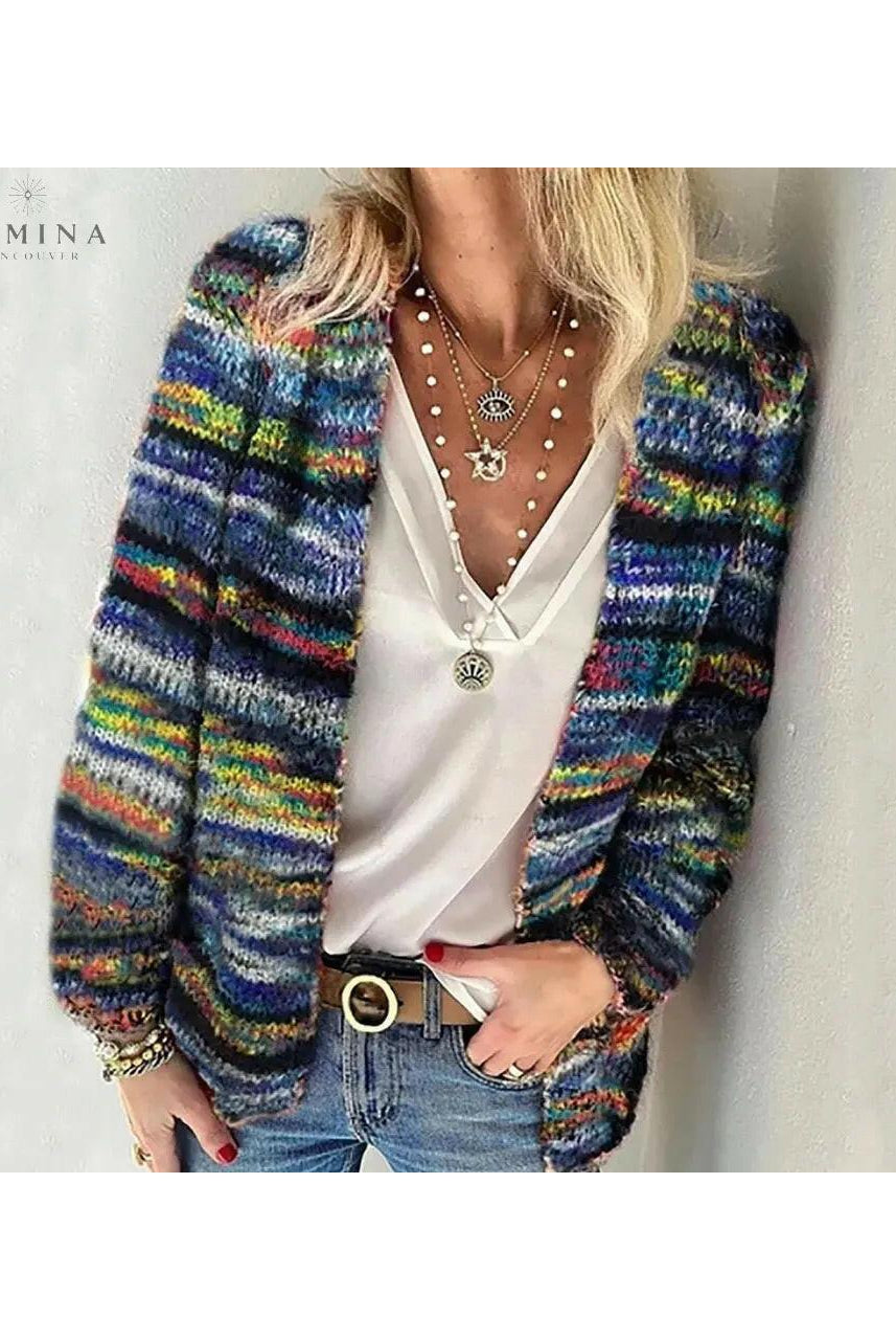 Red knit Lyka sweater cardigan by Lumina Wear, featuring a cozy, stylish design with button details and textured fabric.