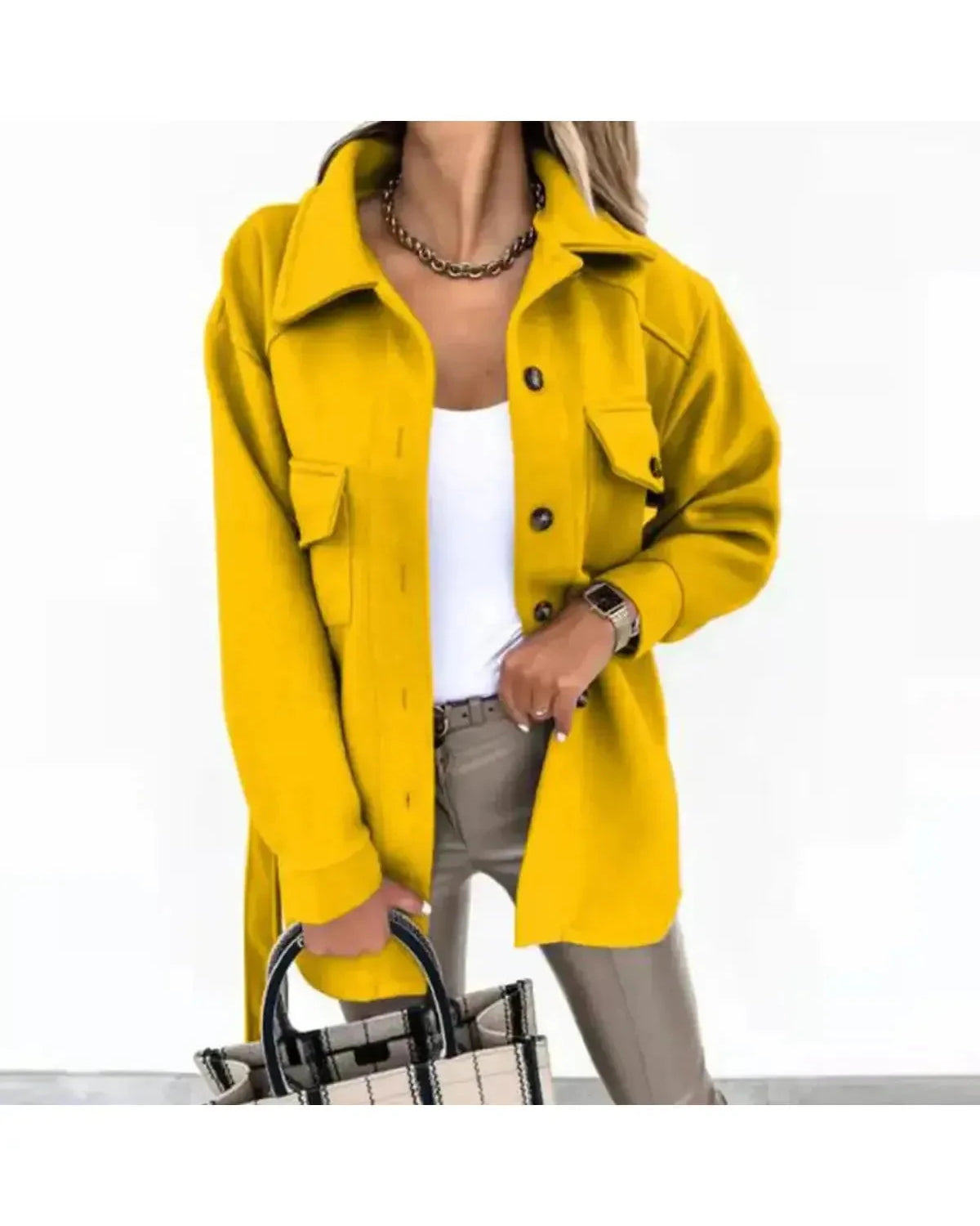 White Lynara stylish autumn jacket by Lumina Wear, featuring a cozy design perfect for fall weather.