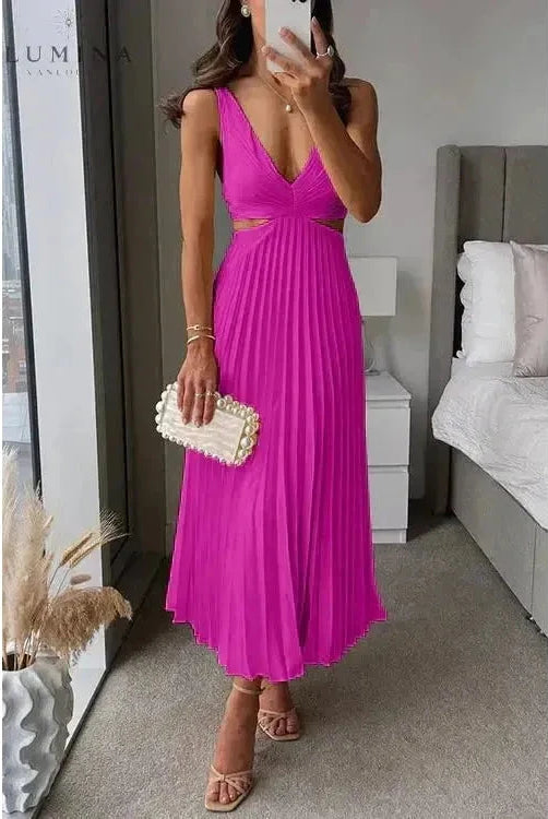Lumina Wear Madeleine elegant yellow maxi evening dress, perfect for wedding guests, flowing fabric and stylish design.