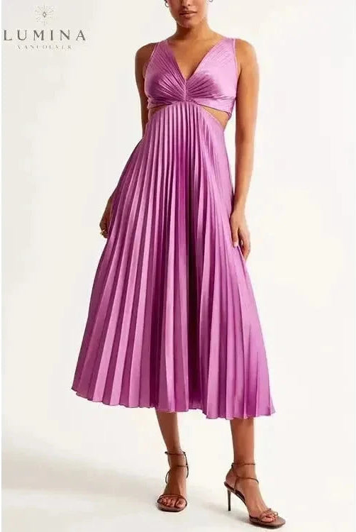 Bright yellow Madeleine elegant maxi dress by Lumina Wear, perfect for evening events or wedding guest occasions.