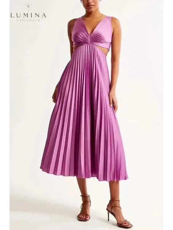 Yellow Madeleine elegant maxi dress by Lumina Vancouver, perfect for wedding guests, flowing design with stylish details.