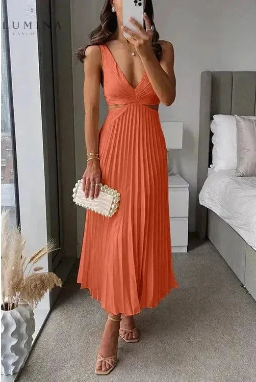 Lumina Wear Madeleine elegant yellow maxi evening dress for wedding guests, featuring a flowing silhouette and stylish design.