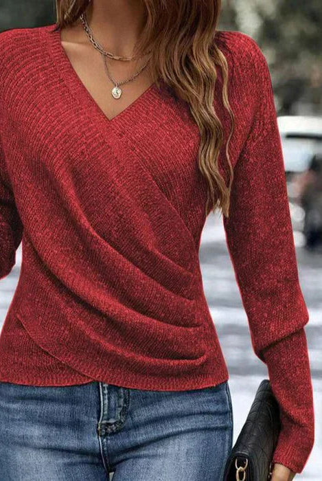 Lumina Wear Madeline women's top with flattering V-neck wrap design and relaxed fit in green, casual and comfortable.