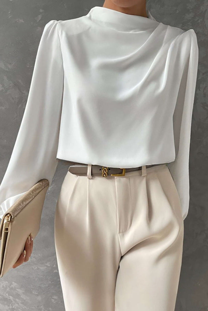 Lumina Wear Madison relaxed fit off-white blouse with elegant, timeless style, featuring a soft fabric and classic design.
