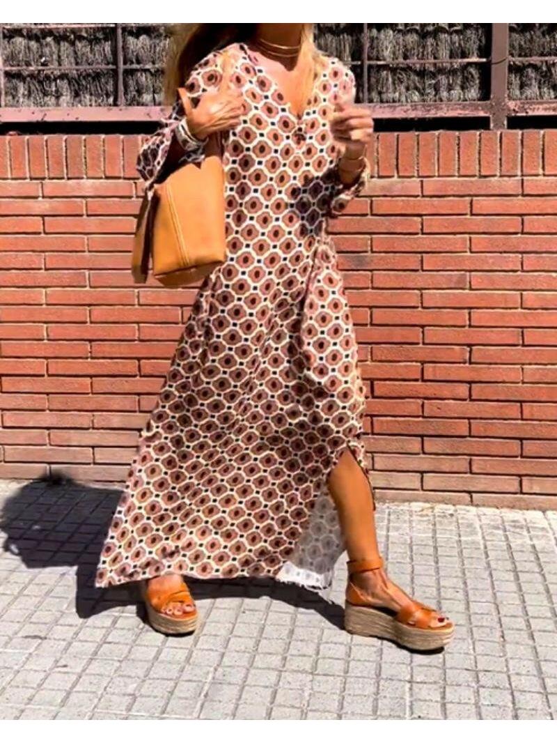 Brown Ombeline Tummy Covering Dress by Lumina Vancouver, stylish and comfortable for casual wear, shown on a model.