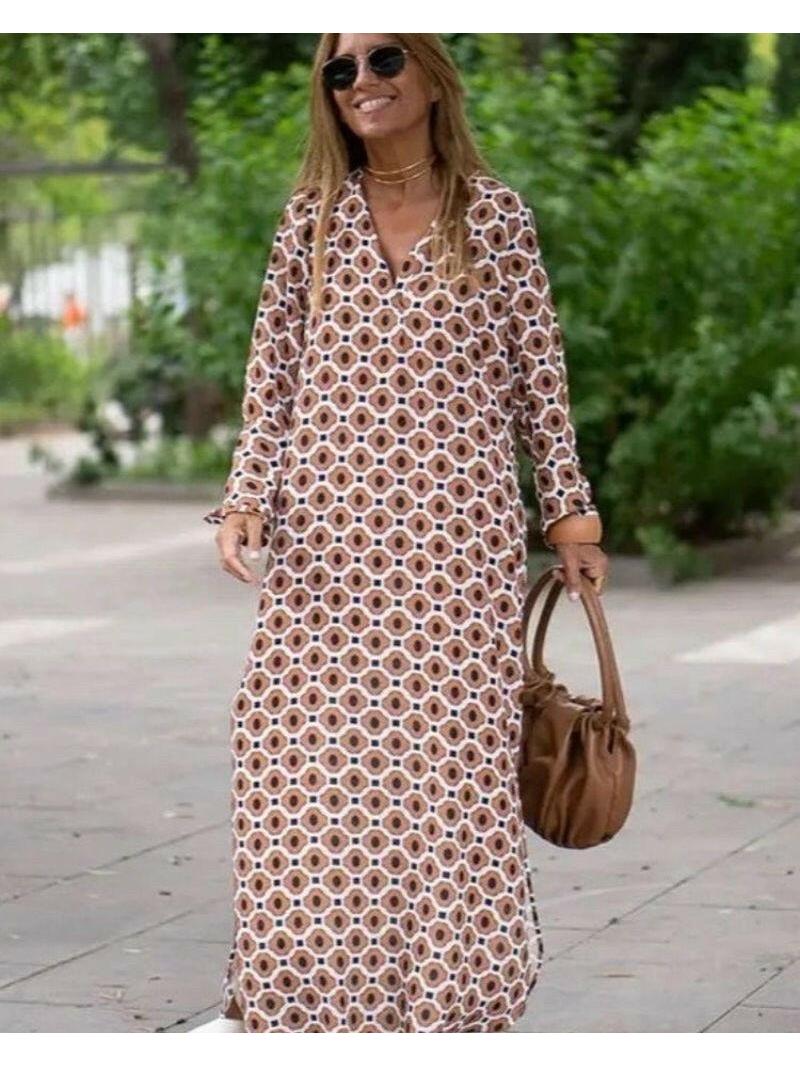 Brown Ombeline Tummy Covering Dress by Lumina Vancouver, stylish and comfortable for casual wear, shown on a model.