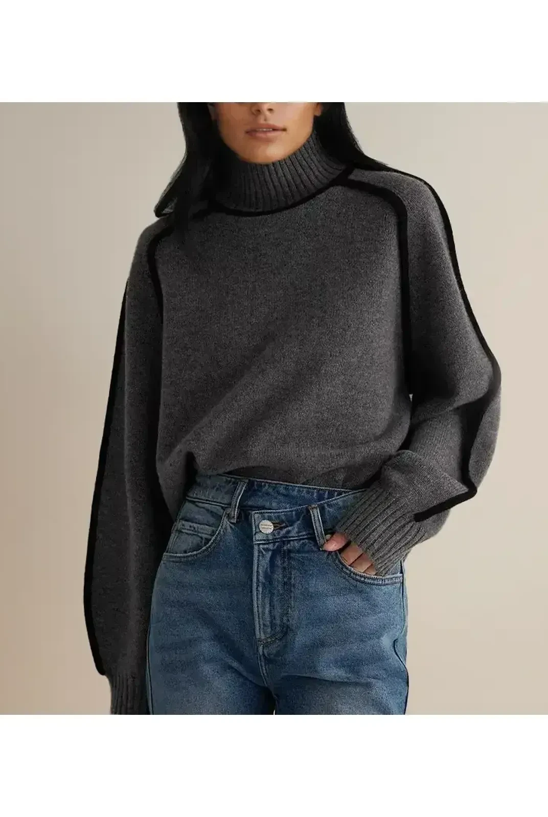 Brown Maeve Luxurious Turtleneck sweater by Lumina Wear, featuring soft knit fabric and a stylish turtleneck design.