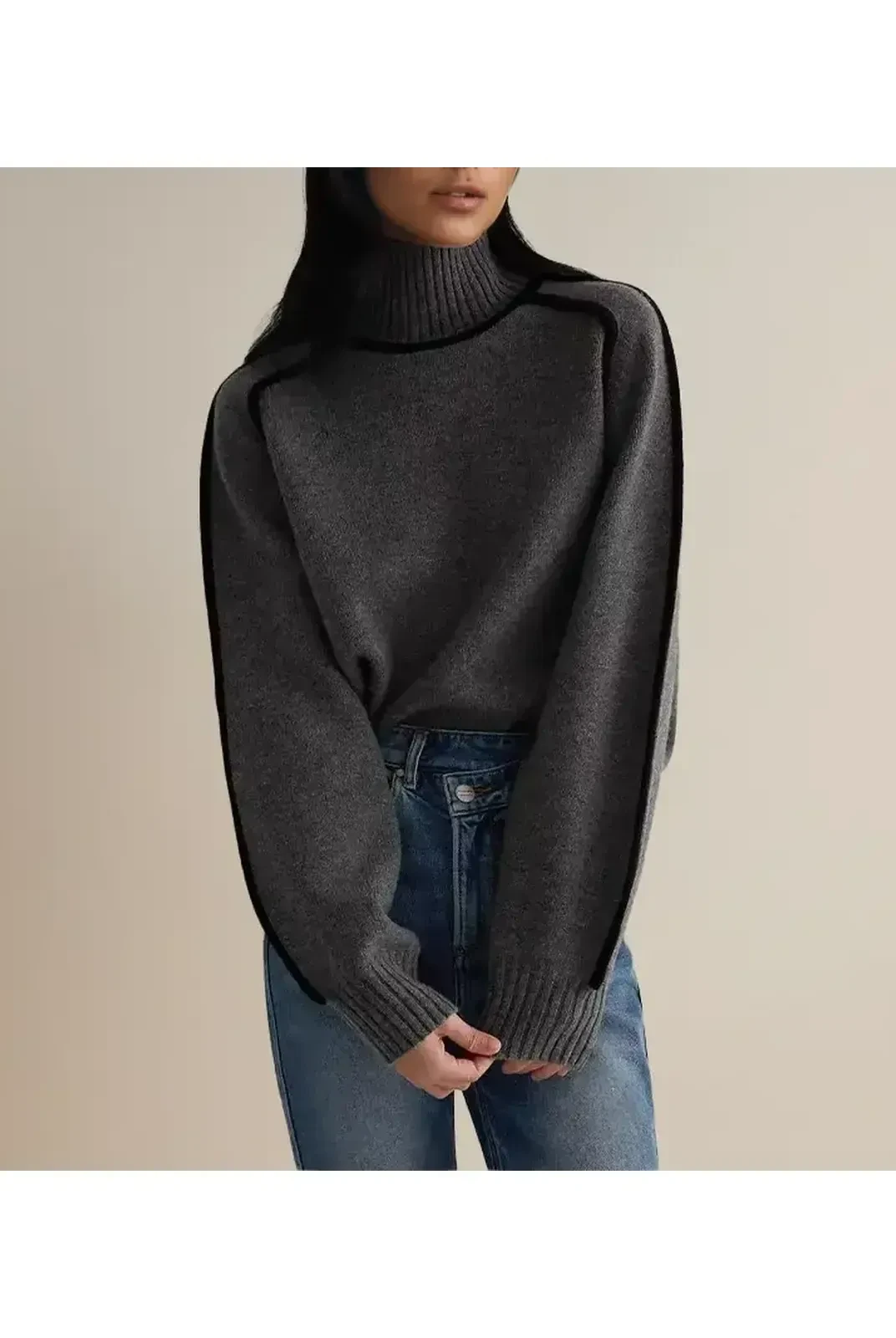 Brown Maeve Luxurious Turtleneck Sweater by Lumina Wear, featuring soft knit fabric and a classic turtleneck design.