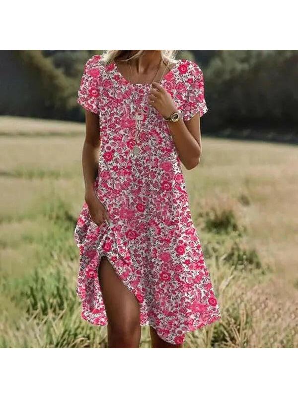 Red Maeve bohemian dress by Lumina Vancouver, featuring flowing fabric and relaxed style suitable for casual or festival wear.