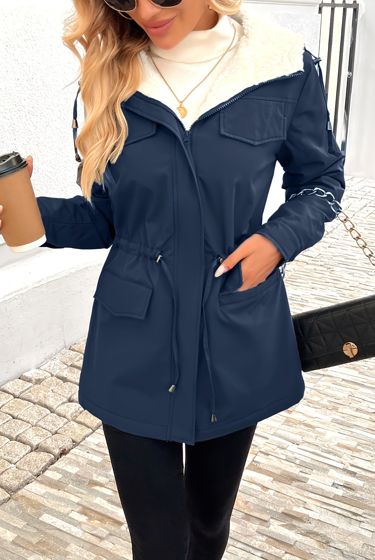 Maisie cozy sherpa-lined parka jacket by Lumina Wear in black, featuring adjustable fit and warm, plush interior.