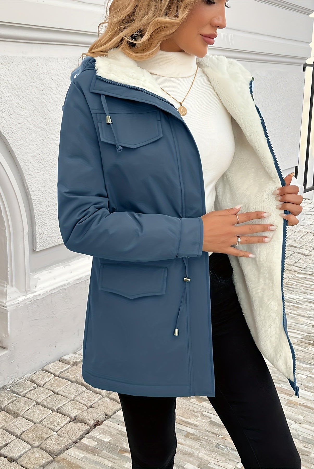 Maisie Lumina Wear cozy sherpa-lined parka jacket with adjustable fit in black, featuring a warm, comfortable design for cold weather.