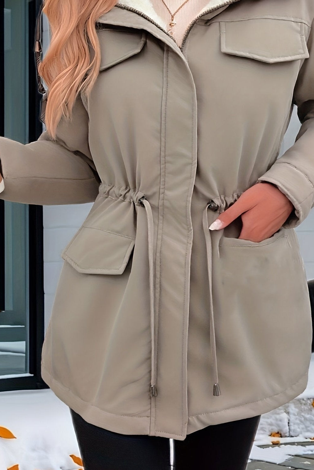 Maisie cozy sherpa-lined parka jacket by Lumina Wear in black, featuring adjustable fit and warm, plush interior.
