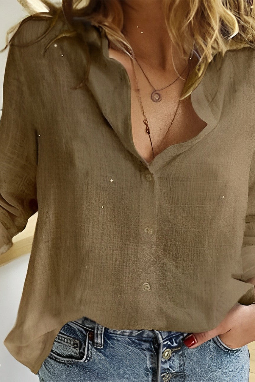 White Makayla blouse by Lumina Wear featuring a relaxed fit and airy, lightweight fabric perfect for casual or office wear.