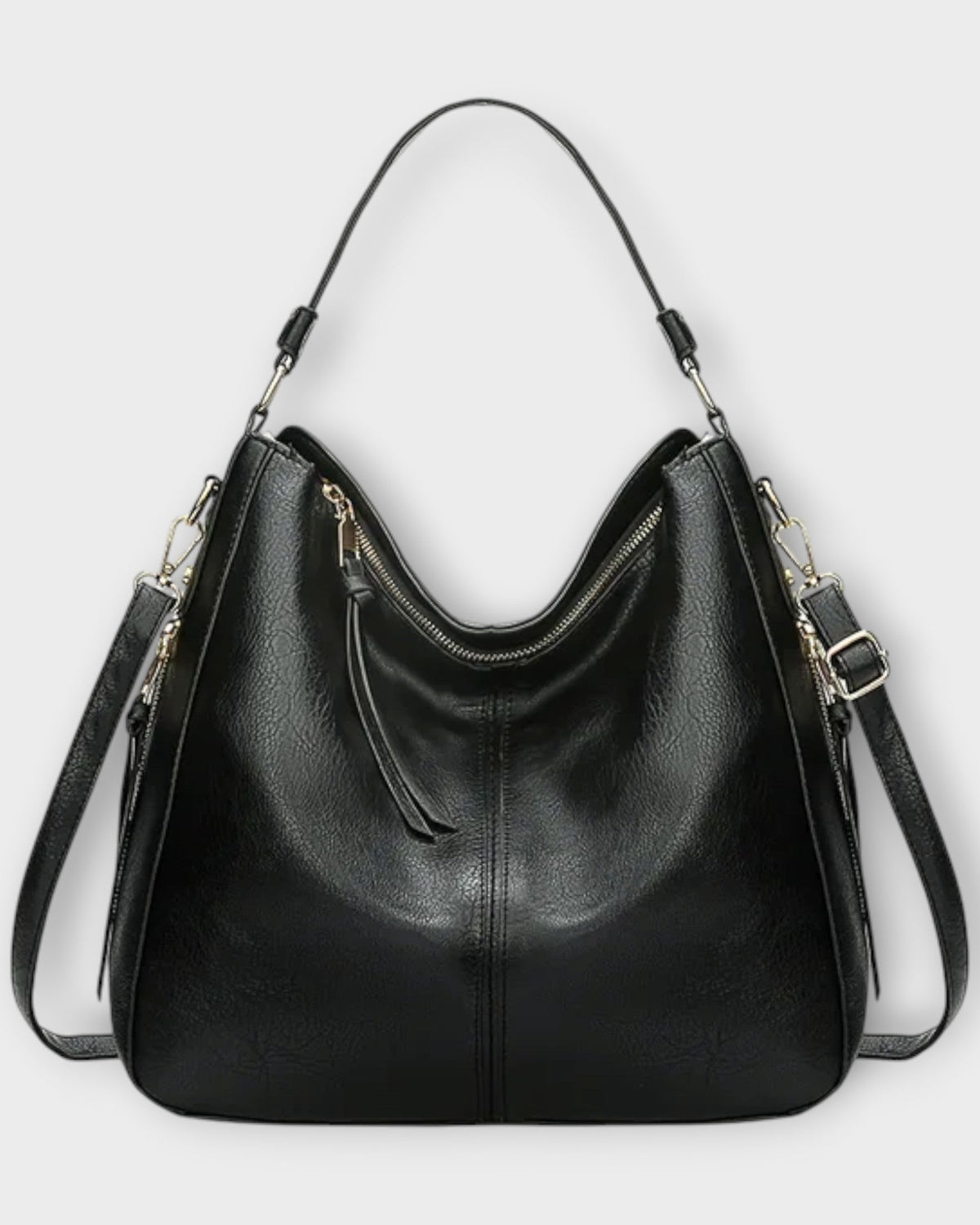 Black Lumina Wear Margaux slouchy hobo handbag with versatile straps, featuring a relaxed, stylish design and spacious interior.
