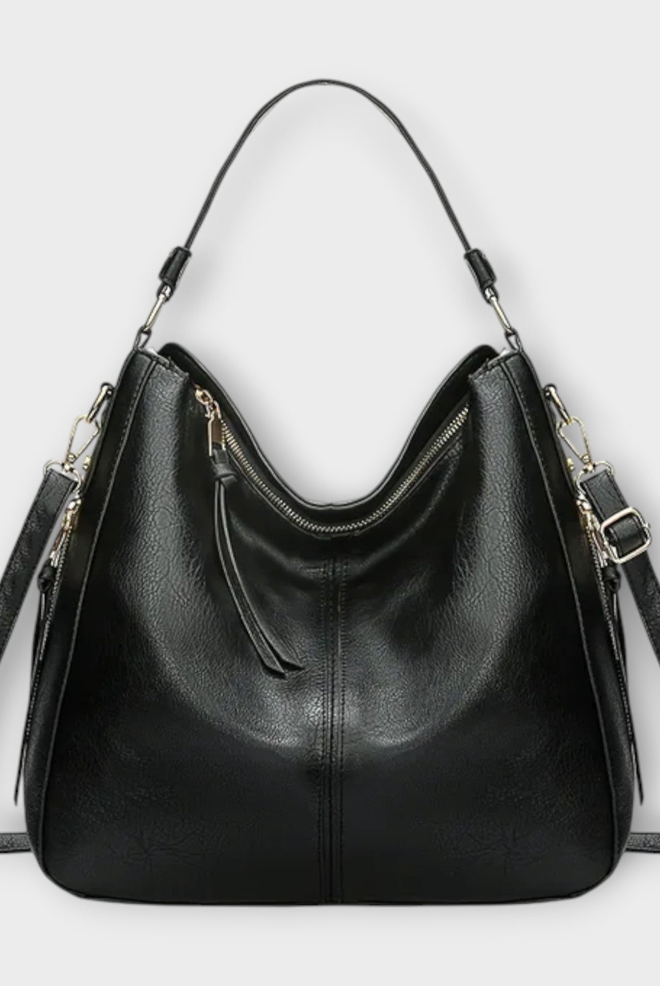 Black Lumina Wear Margaux slouchy hobo handbag with versatile straps, featuring a relaxed, stylish design and spacious interior.