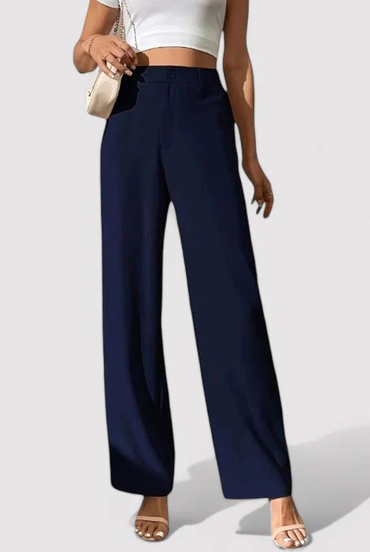 Cream high-waisted wide-leg women's trousers by Lumina Wear, stylish and comfortable for everyday wear.
