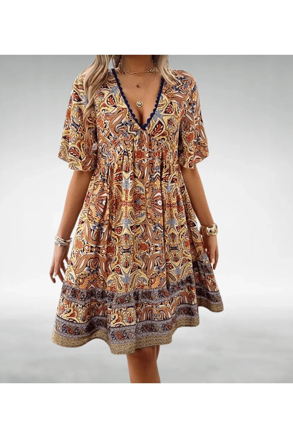 Green Marielle™ Boho Swing Dress by Lumina Wear, flowing design with bohemian style, perfect for casual and summer wear.
