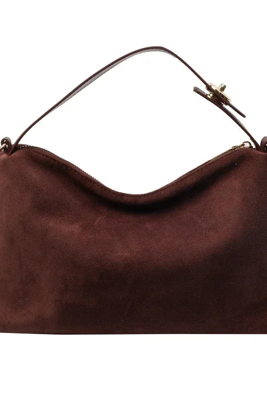 Marielle textured minimalist shoulder bag with curved shape from Lumina Wear, in coffee color, featuring clean lines and modern design.