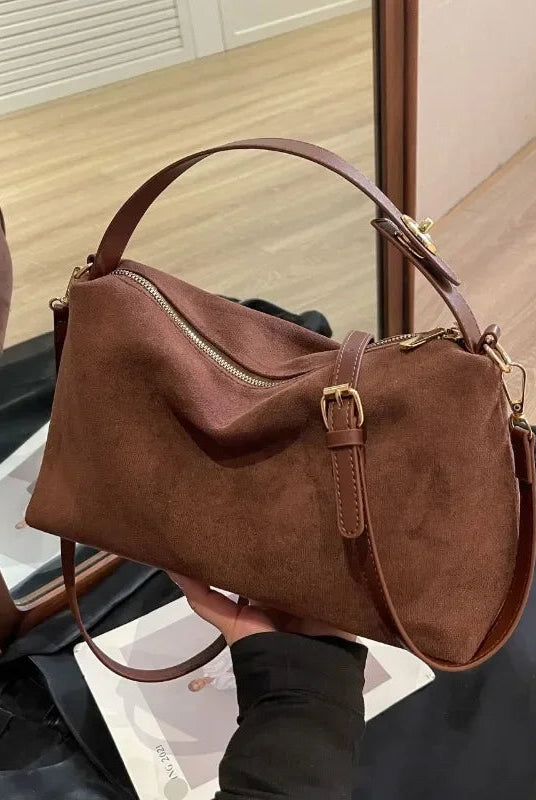 Marielle textured minimalist shoulder bag with curved shape by Lumina Wear, in coffee color, featuring sleek design and modern style.