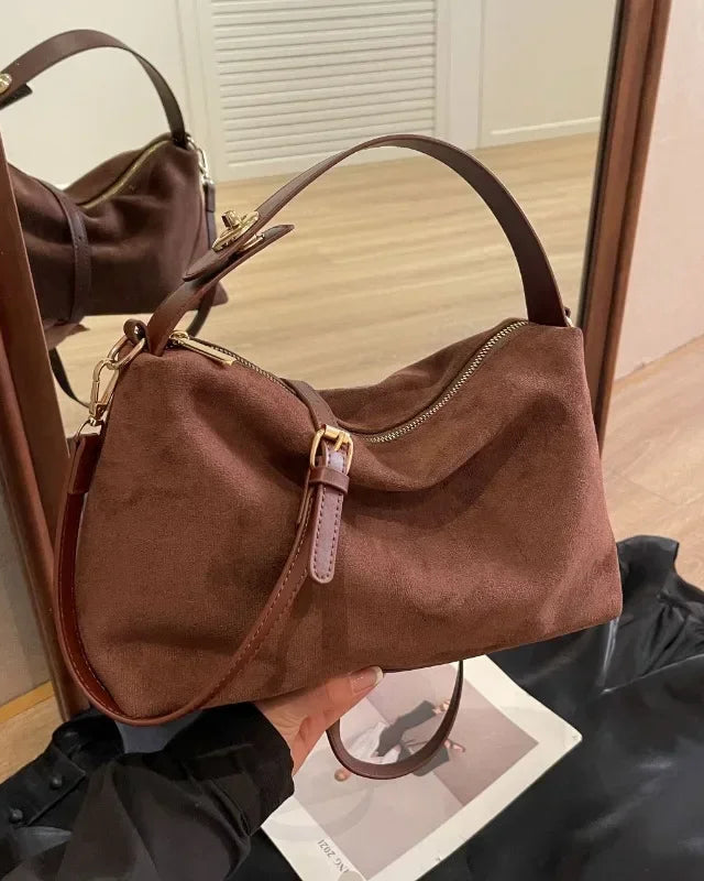 Lumina Wear Marielle textured minimalist shoulder bag with curved shape, in coffee color, stylishly designed handbag.