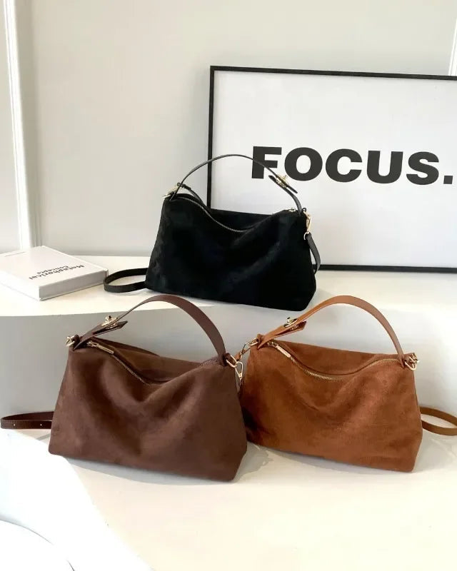Lumina Wear Marielle textured minimalist shoulder bag with curved shape in coffee color, stylish handbag for everyday use.