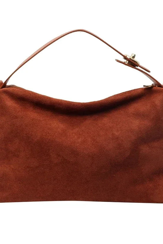 Textured minimalist shoulder bag with curved shape from Lumina Wear, in coffee color, featuring a stylish, modern handbag design.