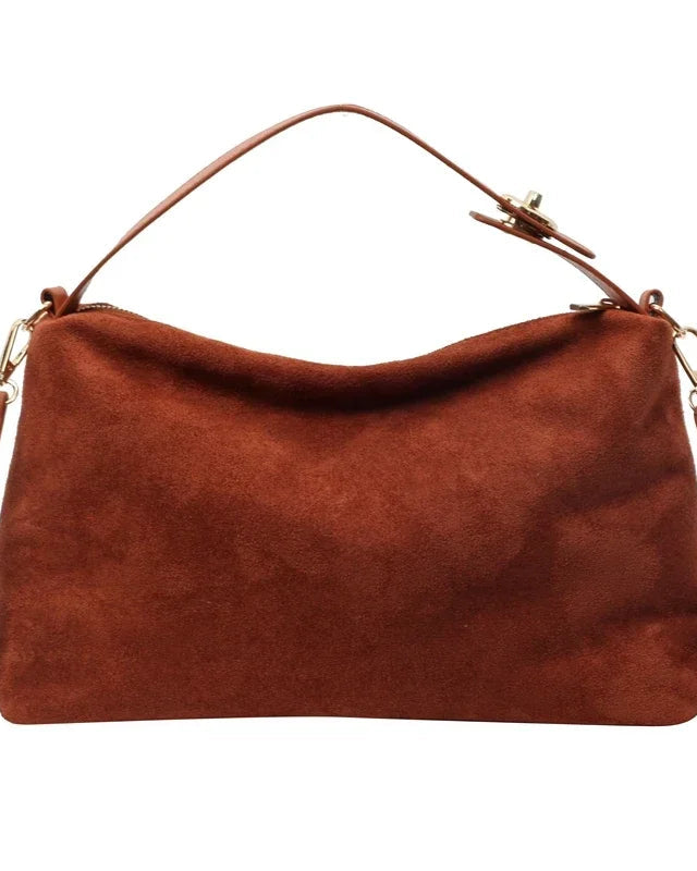 Marielle textured minimalist shoulder bag with curved shape from Lumina Wear, in coffee color, featuring sleek design and subtle detailing.