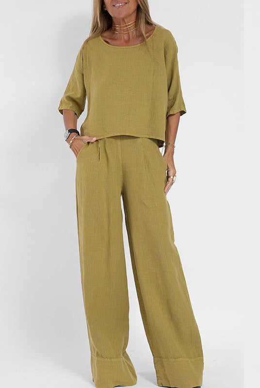 Light gray Mary relaxed fit coordinated casual dress set by Lumina Wear, featuring matching top and bottom with comfortable design.